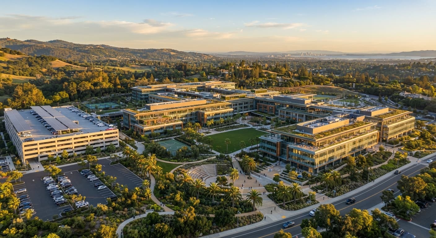 Aerial view of a Silicon Valley technology campus, California