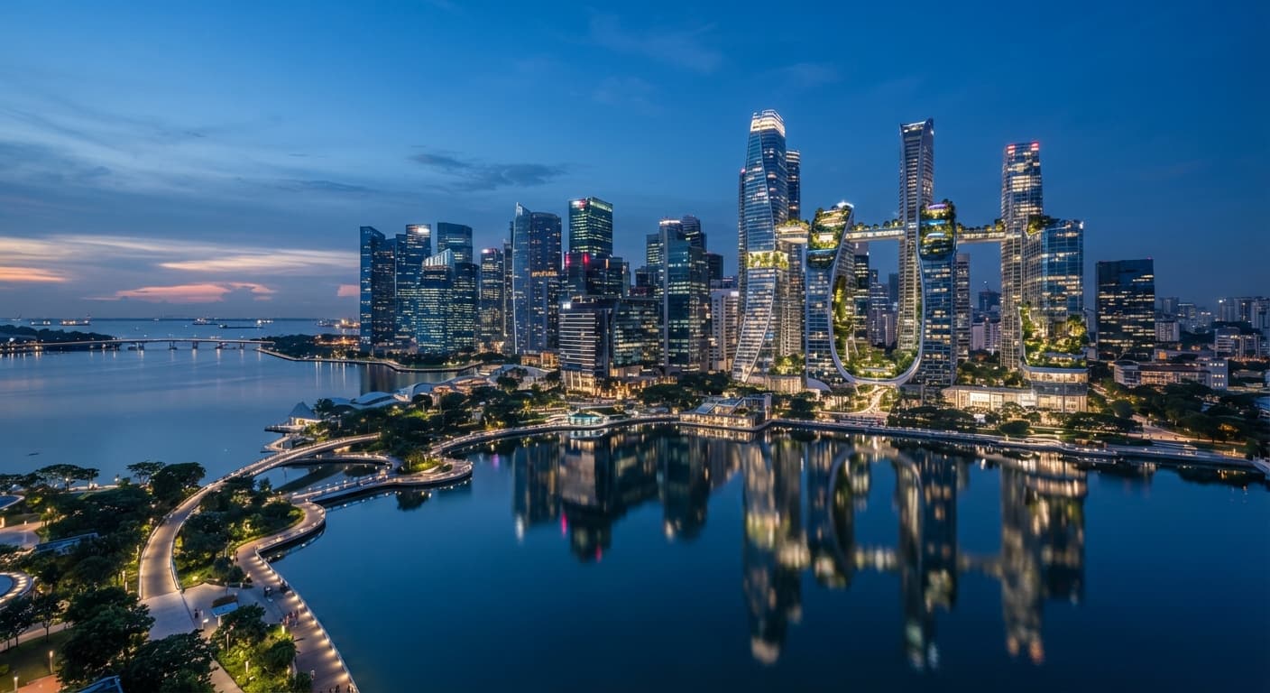 Singapore's Marina Bay skyline illuminated at night